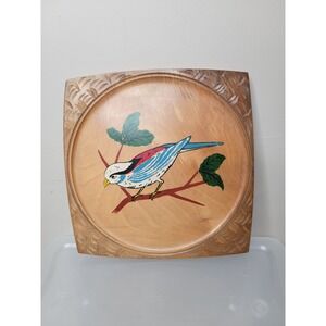 Bird Wood Wall Picture Decor Hand Carved And Painted Made In Japan Vintage 9x9"